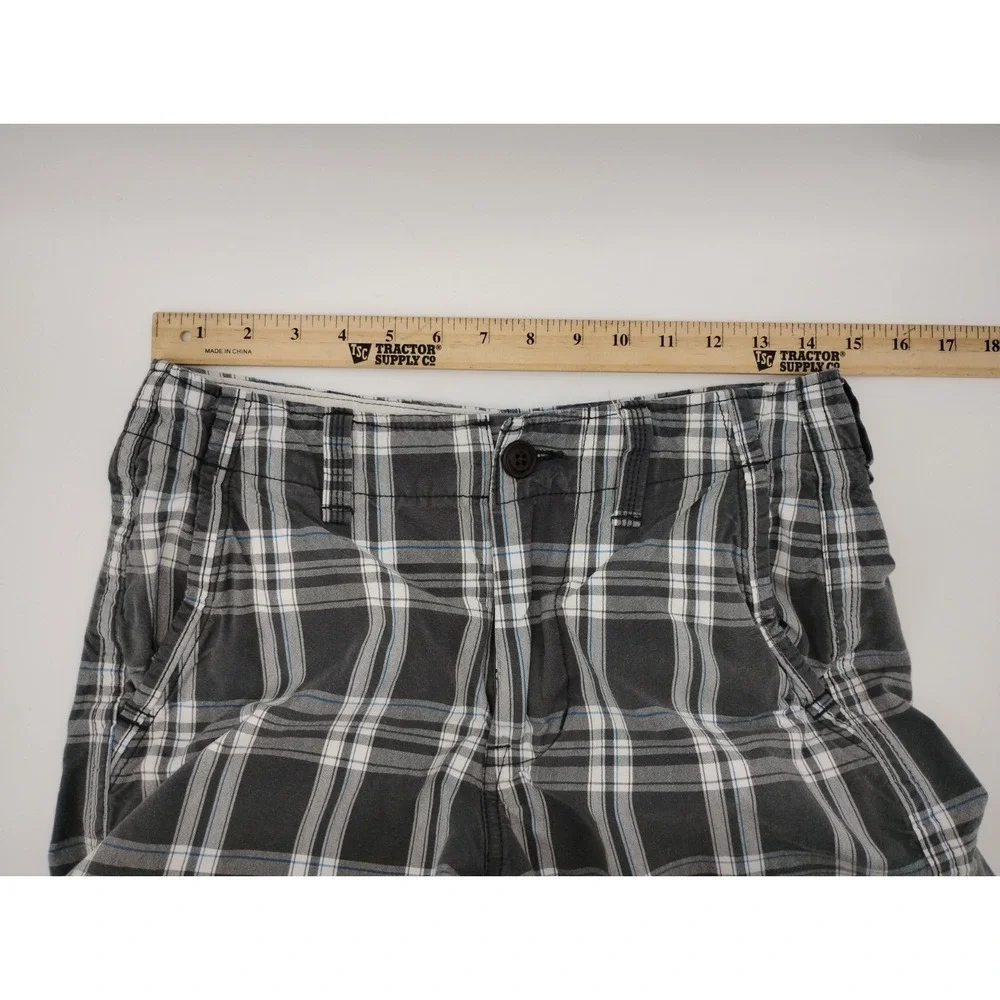 American Eagle‎ Mens Shorts Longer Length Size 28 Gray Plaid All Cotton 11in
